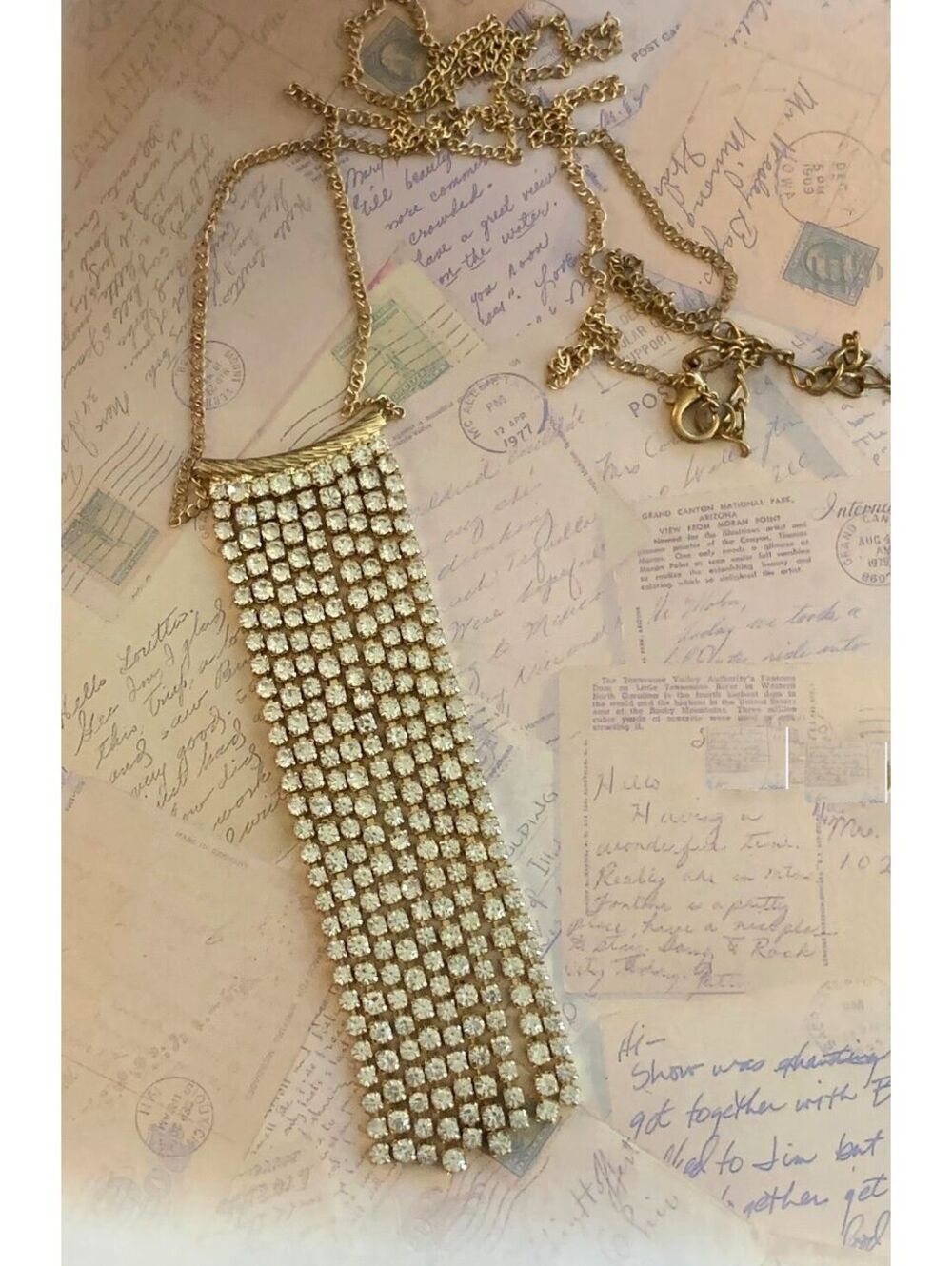Vintage Dazzling Gold-Tone Rhinestone Fringe Necklace Sparkle & Shine!